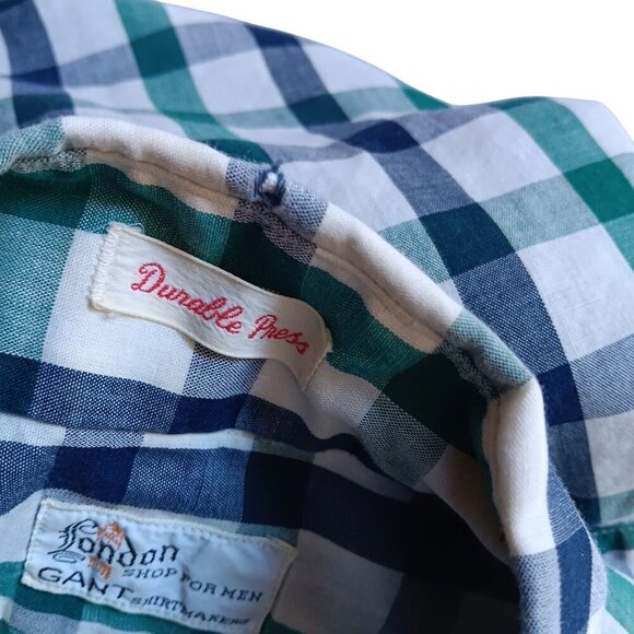 Vintage Gant Mens Green & Blue Plaid Button-Down Oxford Shirt Size 16-35 Medium - Picture 5 of 8